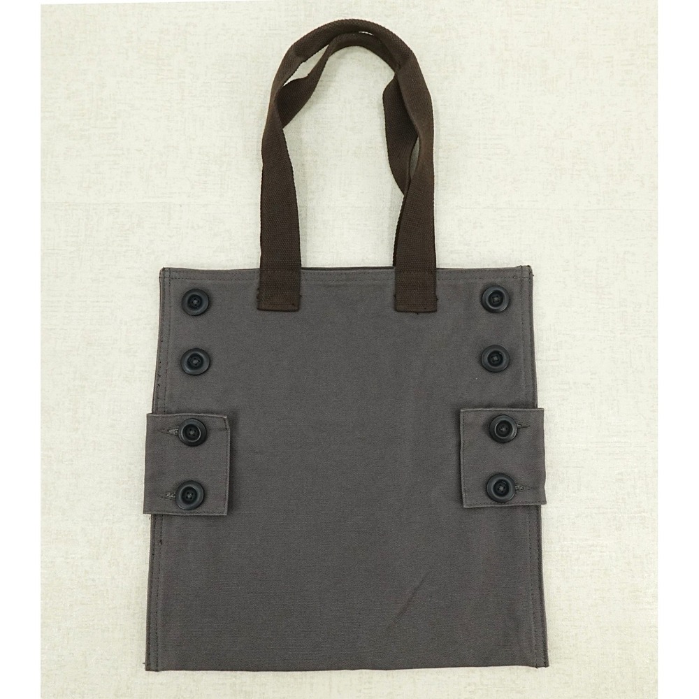Earthbound By Soren Organic Cotton Canvas Tote Bag Gray Button‎ Side